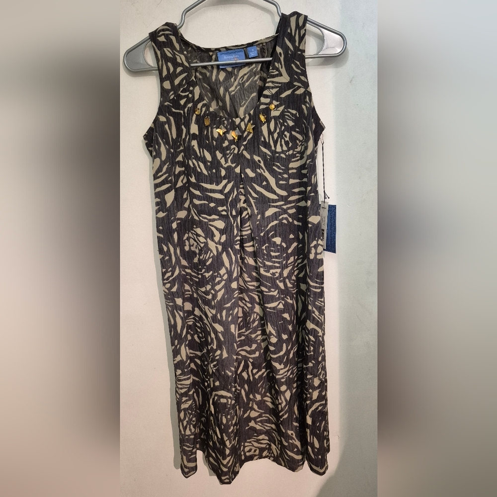 Simply Vera Vera Wang Brown and Tan Patterned Midi Dress Sz.8 NWT